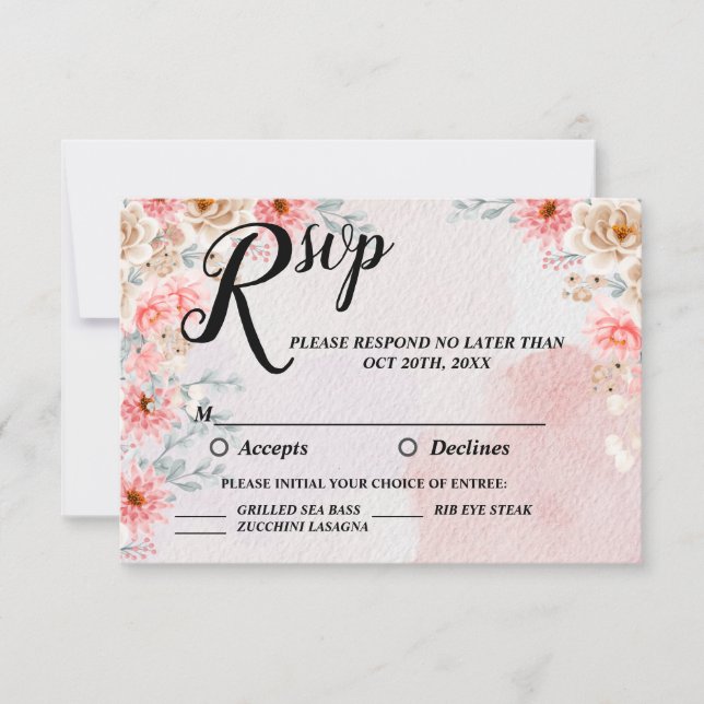 Chic Pink Floral Wedding RSVP Card (Front)