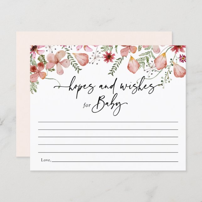 Chic Pink Flowers Hopes & Wishes Baby Shower Card (Front/Back)