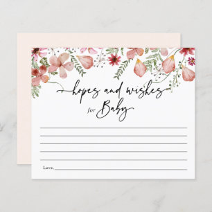 Chic Pink Flowers Hopes & Wishes Baby Shower Card