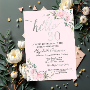 Chic Pink Flowers Silver 30th Birthday Invitation