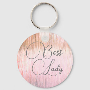 Chic Pink Frosted Glass Boss Lady   Key Ring