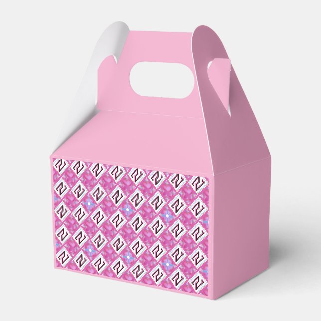 Chic Pink Geometric Alphabet N Initial Favour Box (Front Side)