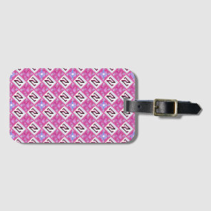 Chic Pink Geometric Alphabet N Initial Luggage Tag