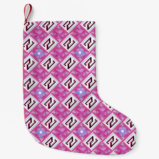 Chic Pink Geometric Alphabet N Initial Small Christmas Stocking (Front)