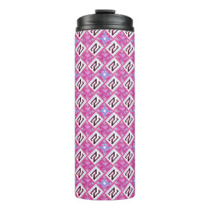 Chic Pink Geometric Alphabet N Initial Thermal Tumbler