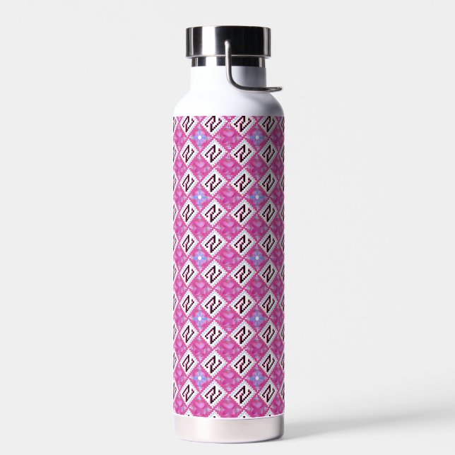 Chic Pink Geometric Alphabet N Initial Water Bottle (Left)