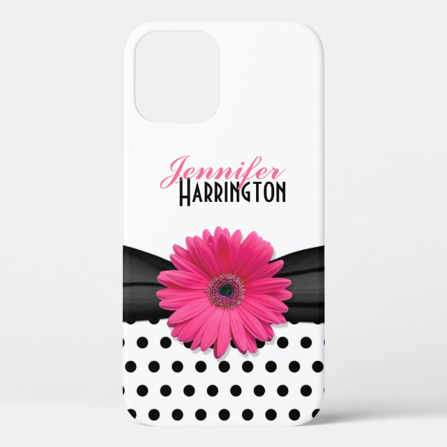 Chic Pink Gerbera Daisy Polka Dot Flower Case-Mate iPhone Case (Back)