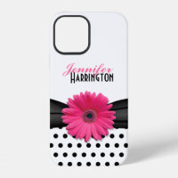 Chic Pink Gerbera Daisy Polka Dot