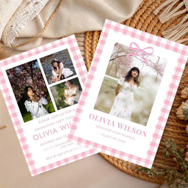 Chic Pink Gingham  Graduation Party 2026  Invitation (Creator Uploaded)
