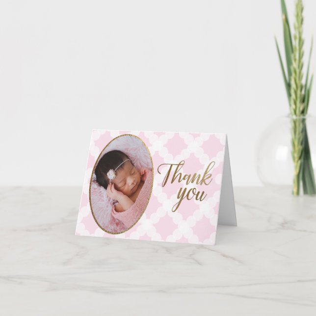 Chic Pink Girl photo Baby Shower Thank You Card (Front)