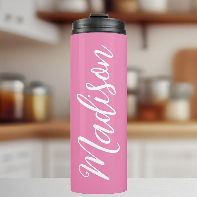 Chic Pink Girls Name White Script Personalised Thermal Tumbler (Creator Uploaded)