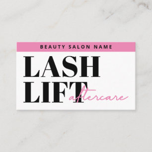 Chic Pink Glam Lash Lift Aftercare Guide Business Card