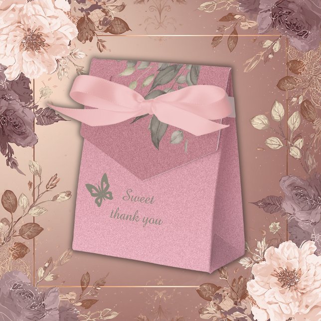 chic pink glamourous glitter & greenery wedding favour box (Creator Uploaded)