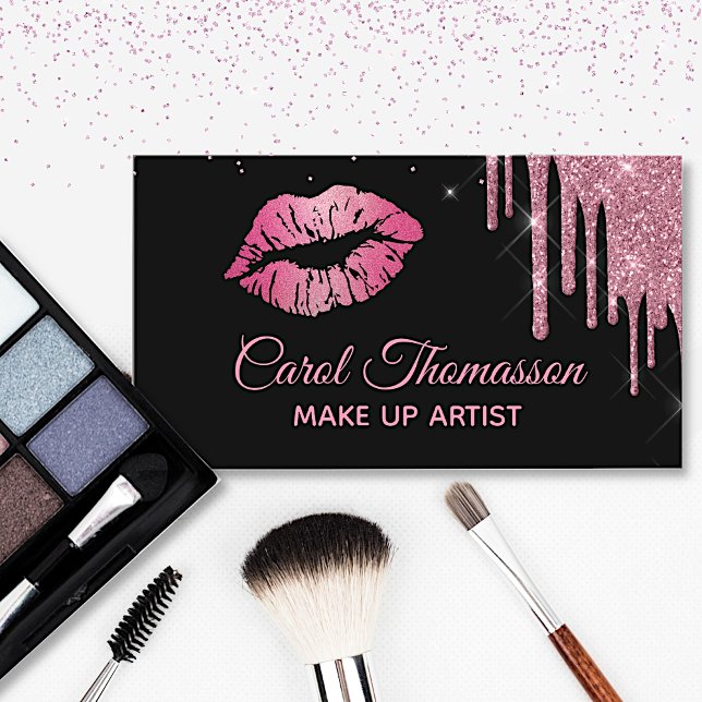 Chic Pink Glitter and Lips Business Card (Creator Uploaded)