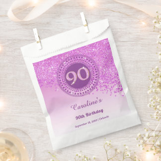 Chic Pink Glitter & Dotted Frame 90th Birthday Favour Bag