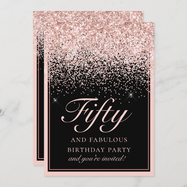 Chic Pink Glitter Fifty and Fabulous Birthday Invitation (Front/Back)