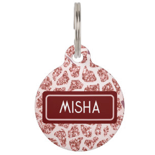 Chic Pink Glitter Giraffe Print Round Pet ID Tag