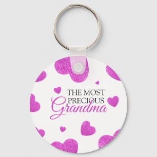 Chic Pink Glitter Hearts Grandma Key Ring