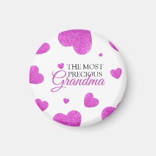 Chic Pink Glitter Hearts Grandma Magnet