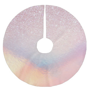 Chic Pink Glitter Iridescent Holographic Gradient Brushed Polyester Tree Skirt