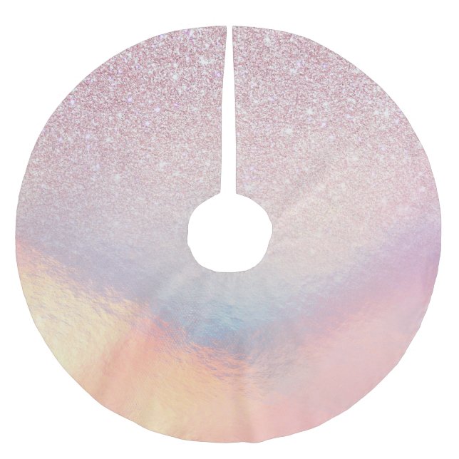 Chic Pink Glitter Iridescent Holographic Gradient Brushed Polyester Tree Skirt (Front)