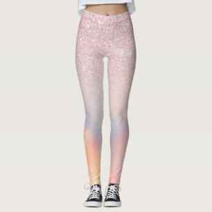 Chic Pink Glitter Iridescent Holographic Gradient Leggings