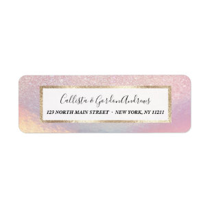 Chic Pink Glitter Iridescent Holographic Gradient Return Address Label