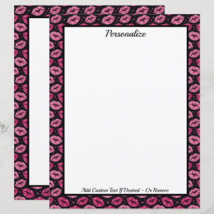 Chic Pink Glitter Lips on Black Personalized