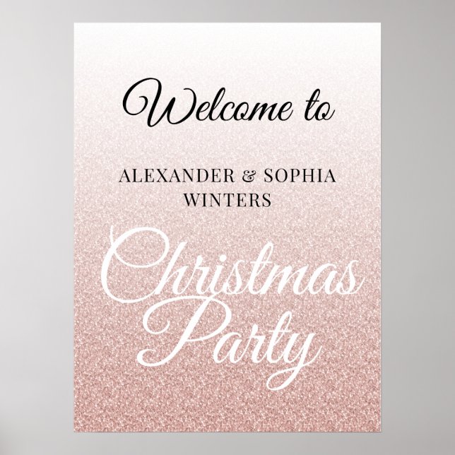 Chic Pink Glitter Ombre Christmas Party Welcome Poster (Front)