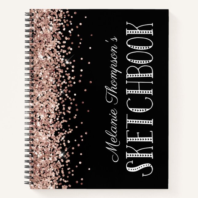 Chic Pink Glitter Personalised Name Sketchbook Notebook (Front)