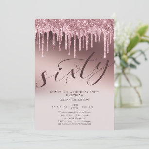 Chic Pink Glitter Sixty Surprise 60th Birthday Invitation