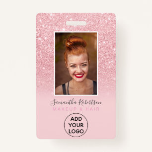 Chic pink glitter sparkle logo employee photo pass ID badge