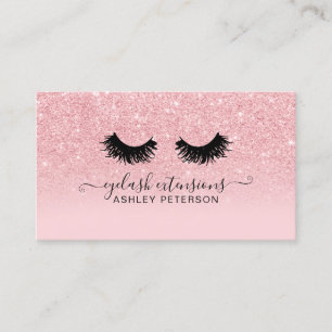 Chic pink glitter sparkles ombre girly eyelashes business card