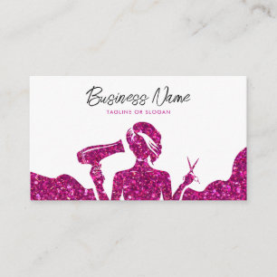 Chic Pink Glitter Woman Hairdresser Appointment Card