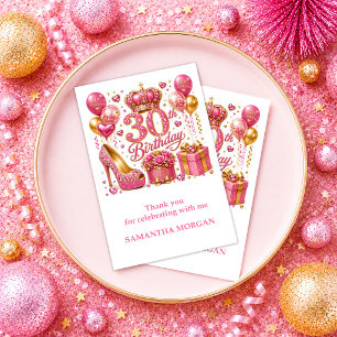 Chic Pink Gold 30th Birthday Glitter Confetti Than Thank You Card