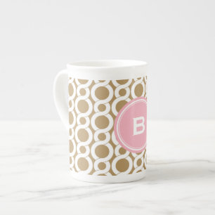 Chic pink gold abstract geometric pattern monogram bone china mug