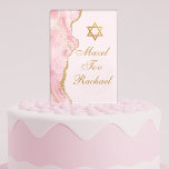 Chic Pink Gold Agate Bat Mitzvah Custom Party Cake Pick<br><div class="desc">Chic pink and gold agate decorates the side of this elegant Bat Mitzvah party cake topper. Your daughter's name is written in beautiful cursive script under the Star of David. Mazel Tov!</div>