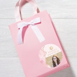 Chic Pink Gold Agate Bat Mitzvah Photo Party Classic Round Sticker<br><div class="desc">Chic pink and gold agate decorates the side of this modern Bat Mitzvah party photo sticker. Your daughter's name is written in beautiful formal script under the Star of David and above her pretty photograph. Perfect for a chic, stylish Jewish family celebrating a girl being called to the Torah. Feminine...</div>