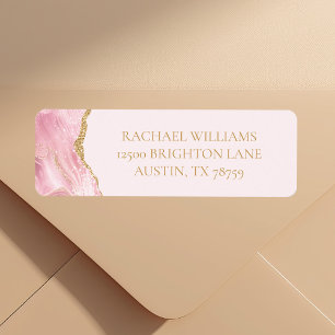 Chic Pink Gold Agate Return Address Label