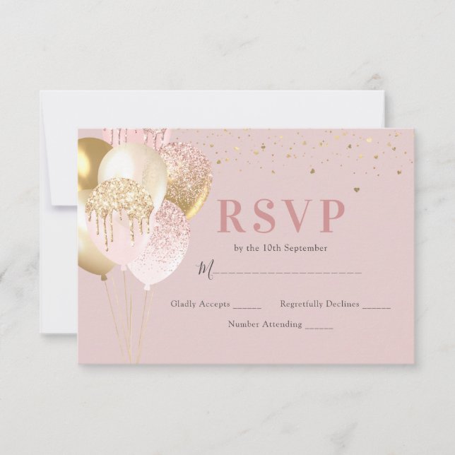 Chic Pink & Gold Birthday Party  RSVP Card (Front)