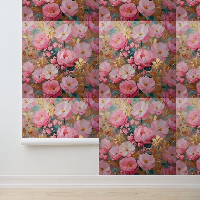 Chic Pink Gold Botanical Peel and Stick Wall Art (Application)