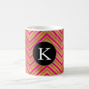 Chic Pink Gold Chevron Monogram Coffee Mug