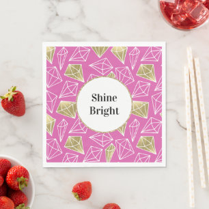 Chic Pink Gold Diamonds Glitter Birthday Napkin