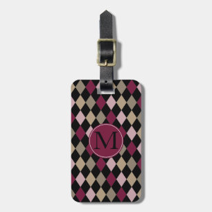 Chic Pink Gold Diamonds Monogram Luggage Tag