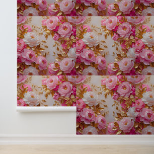 Chic Pink Gold Flower Removable Peel and Stick  Wallpaper