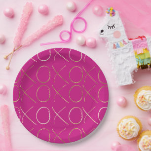 Chic Pink Gold Glam XOXO Paper Plate