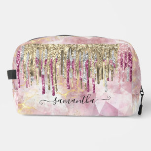 Chic pink gold glitter drips monogram accessory po dopp kit