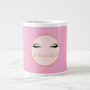 Chic Pink Gold Glitzy Black Eyelashes Large Coffee Mug
