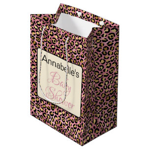 Chic Pink Gold Leopard Pattern Baby Shower Gift Medium Gift Bag