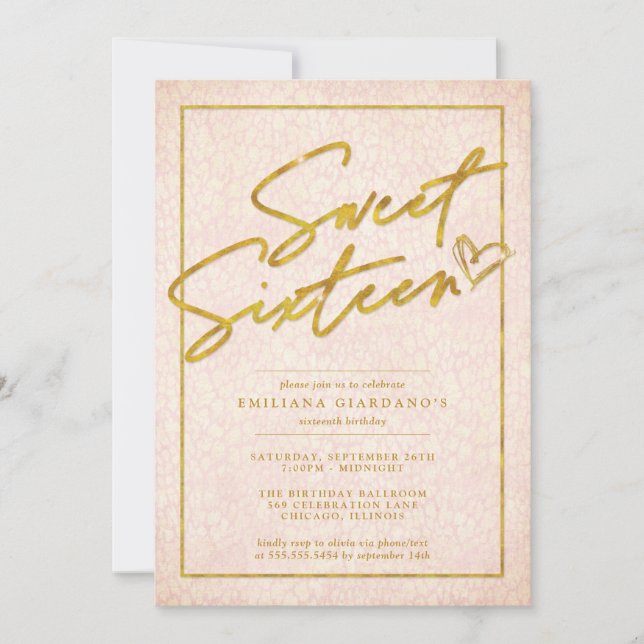 Chic Pink & Gold Leopard Sweet 16 Party Invitation (Front)